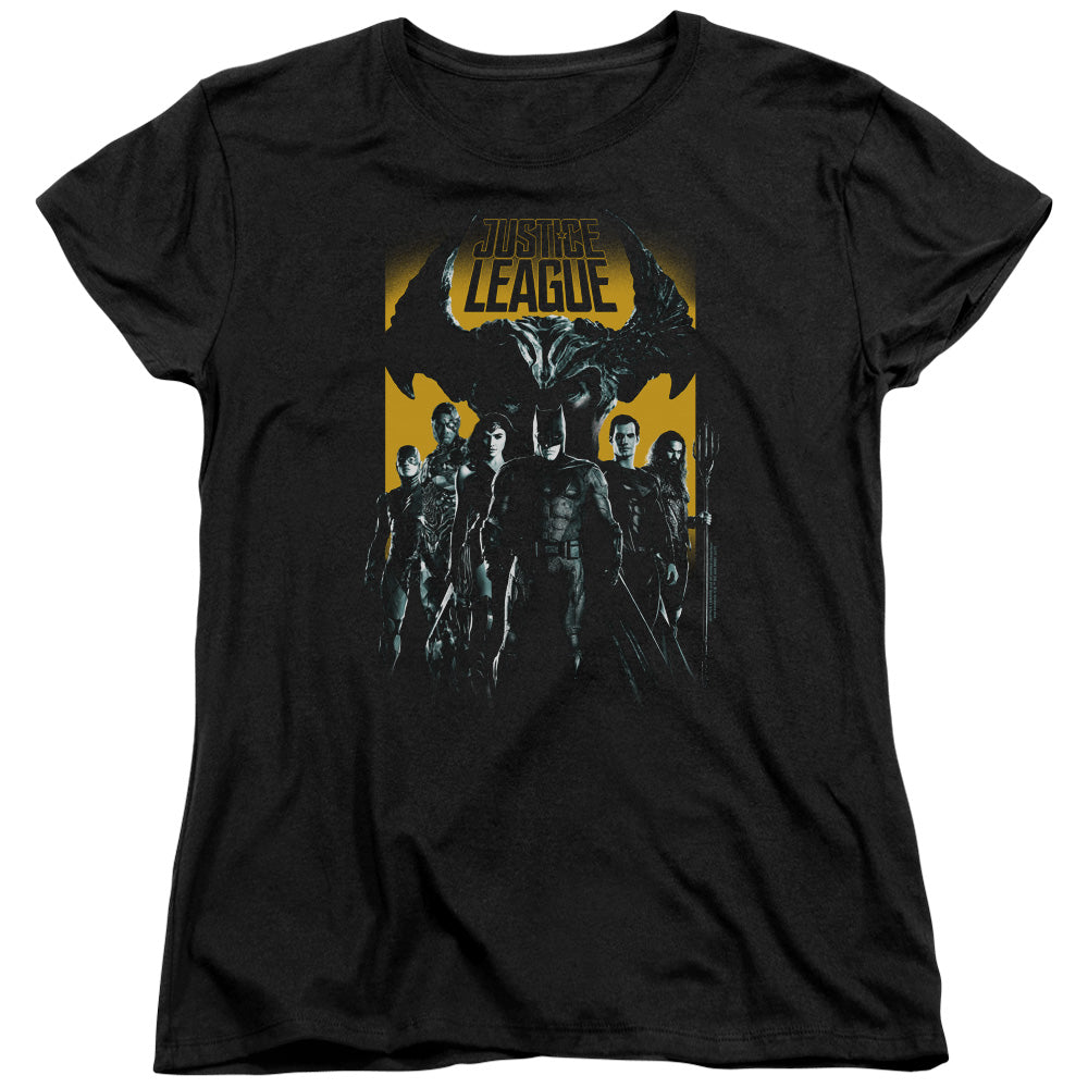 Justice League Movie Stand Up to Evil Womens T Shirt Black Officially Licensed