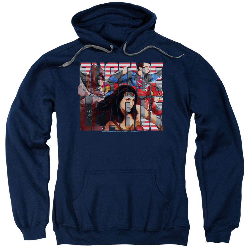 Justice League Movie Rally Mens Hoodie Navy Blue Officially Licensed