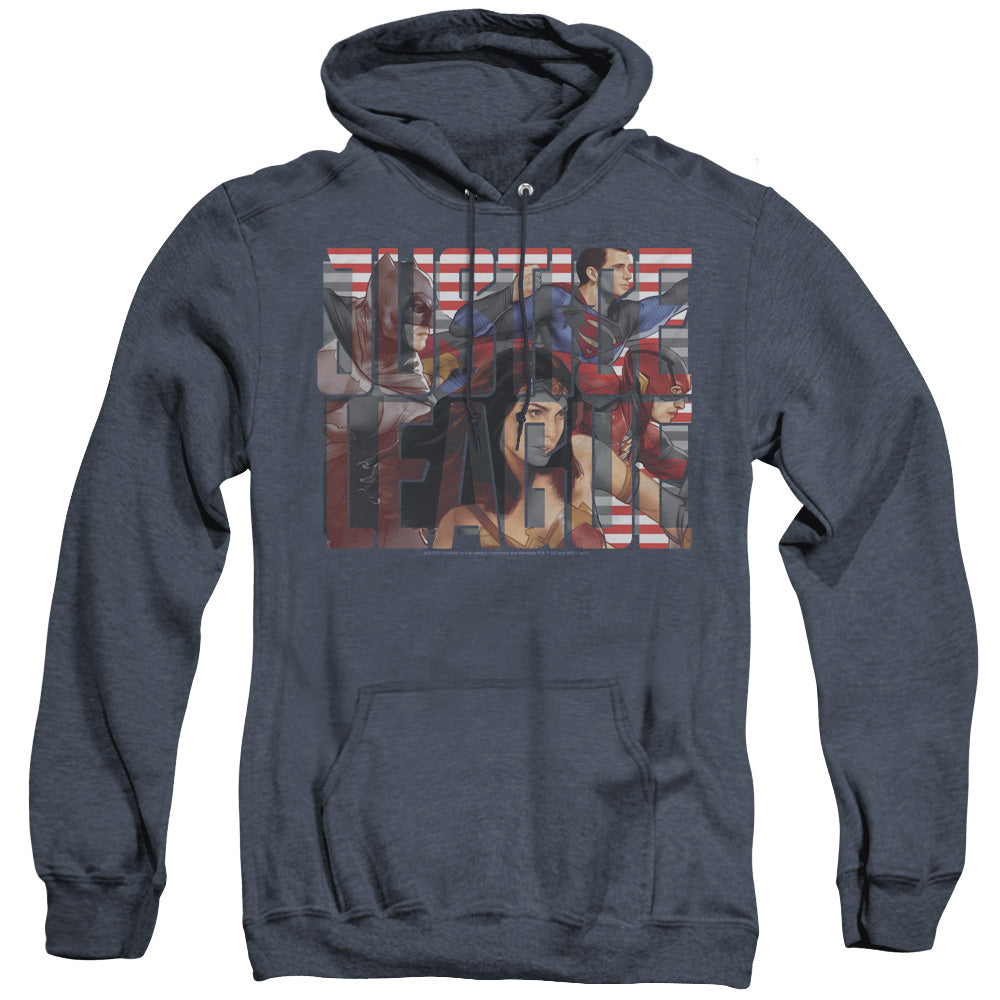 Justice League Movie Rally Heather Mens Hoodie Navy Blue Officially Licensed