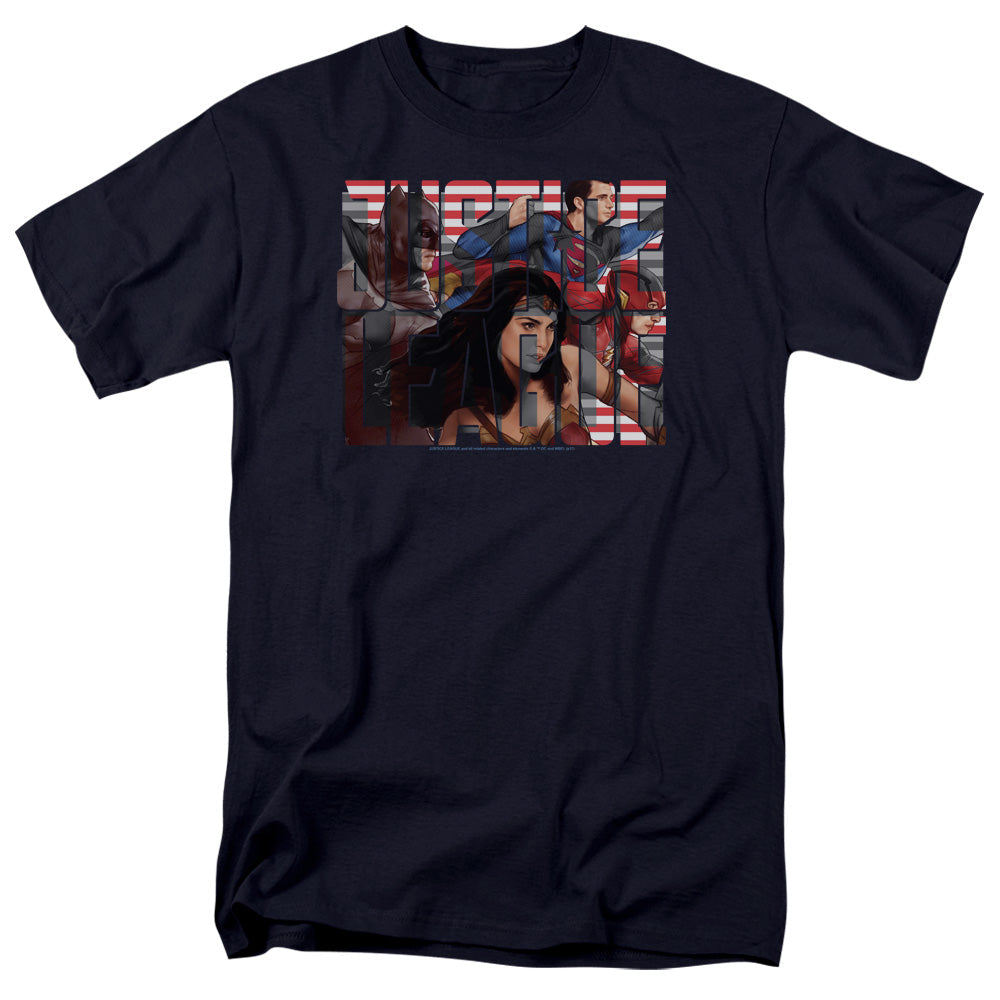 Justice League Movie Rally Mens T Shirt Navy Blue Officially Licensed