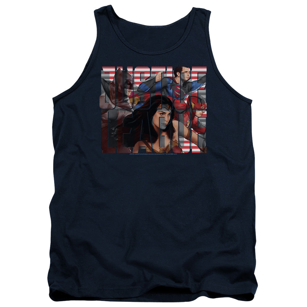 Justice League Movie Rally Mens Tank Top Shirt Navy Blue Officially Licensed