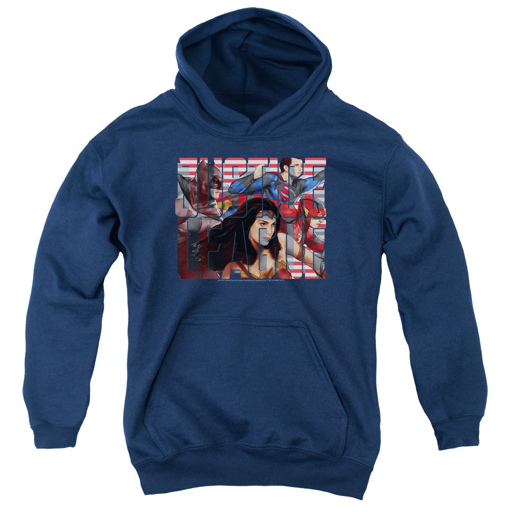Justice League Movie Rally Kids Youth Hoodie Navy Blue Officially Licensed