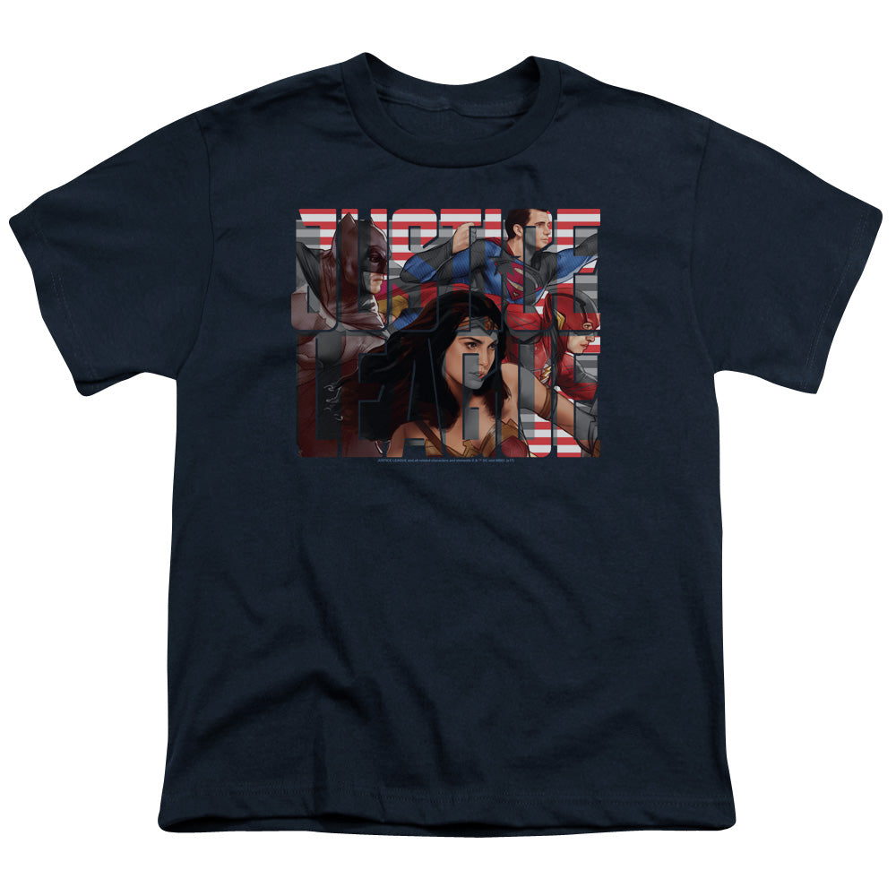 Justice League Movie Rally Kids Youth T Shirt Navy Blue Officially Licensed