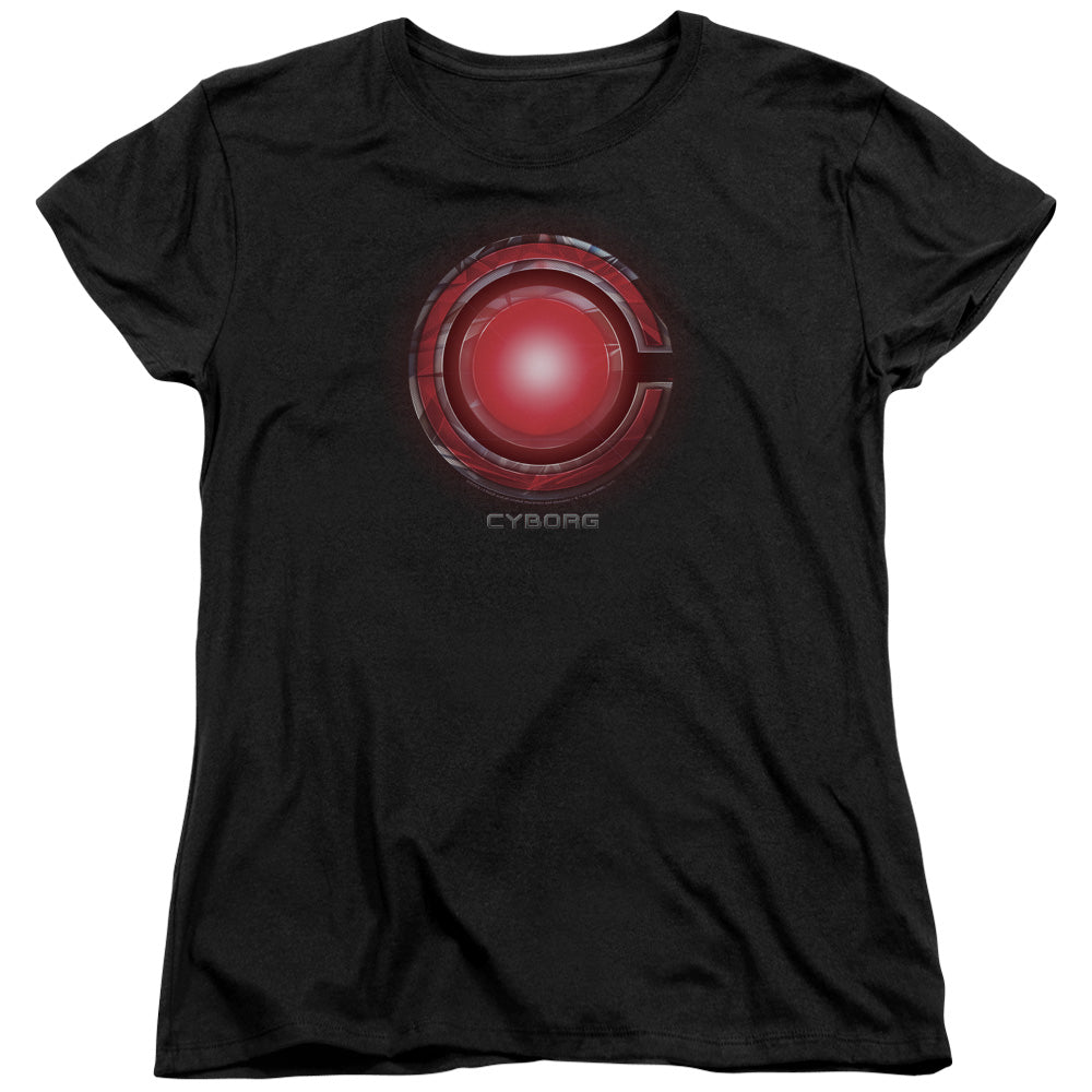 Justice League Movie Cyborg Logo Womens T Shirt Black Officially Licensed