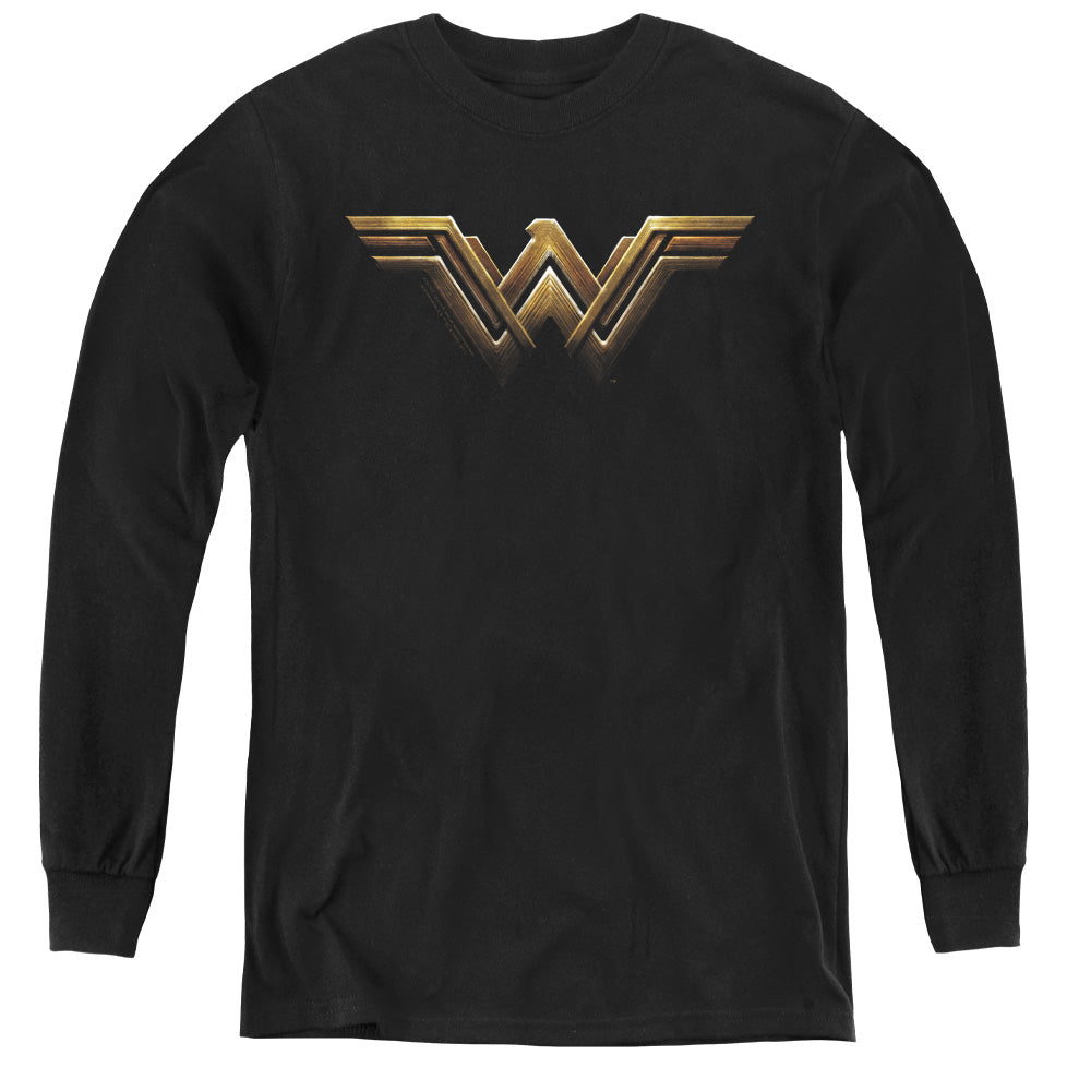 Justice League Movie Wonder Woman Logo Long Sleeve Kids Youth T Shirt Black Officially Licensed