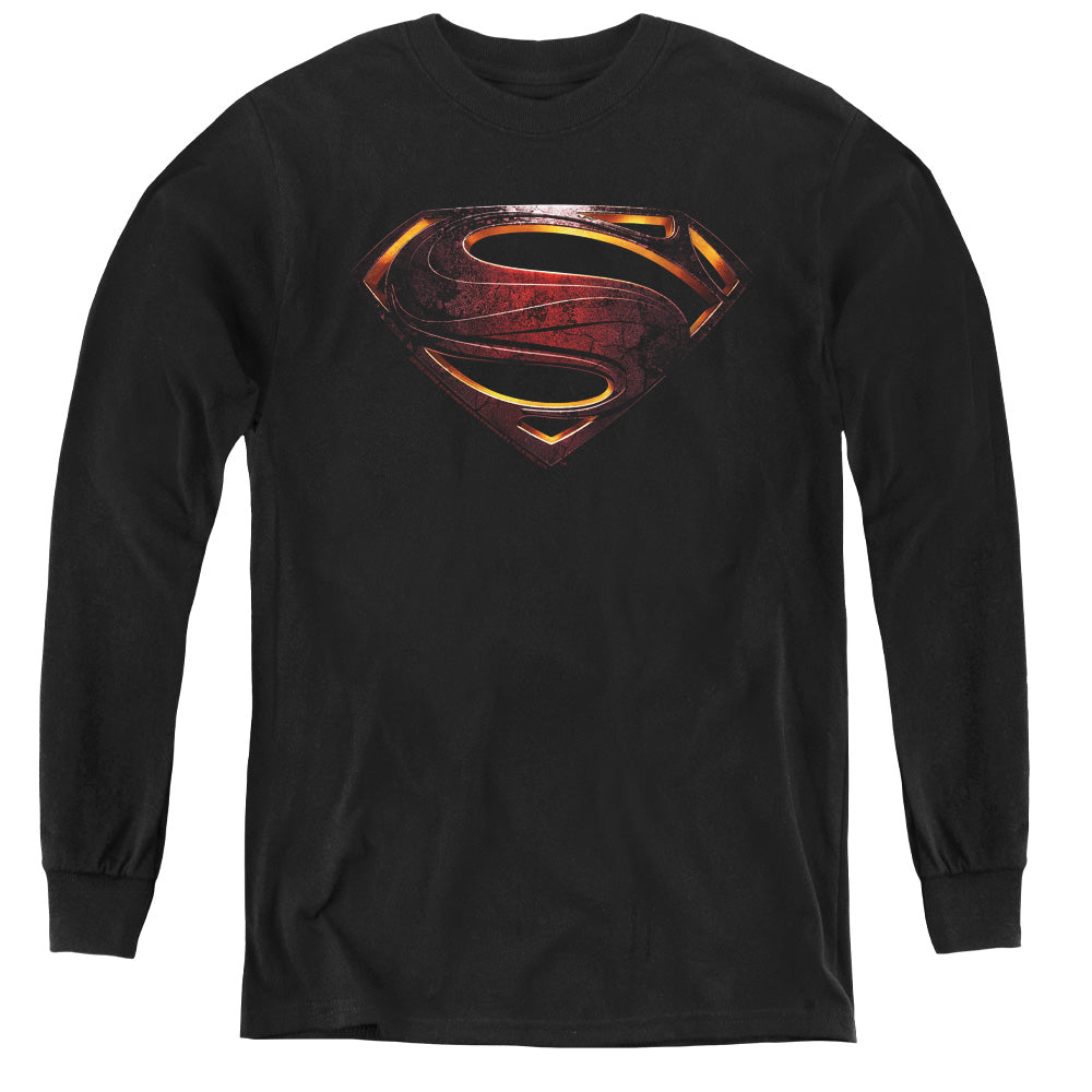 Justice League Movie Superman Logo Long Sleeve Kids Youth T Shirt Black Officially Licensed