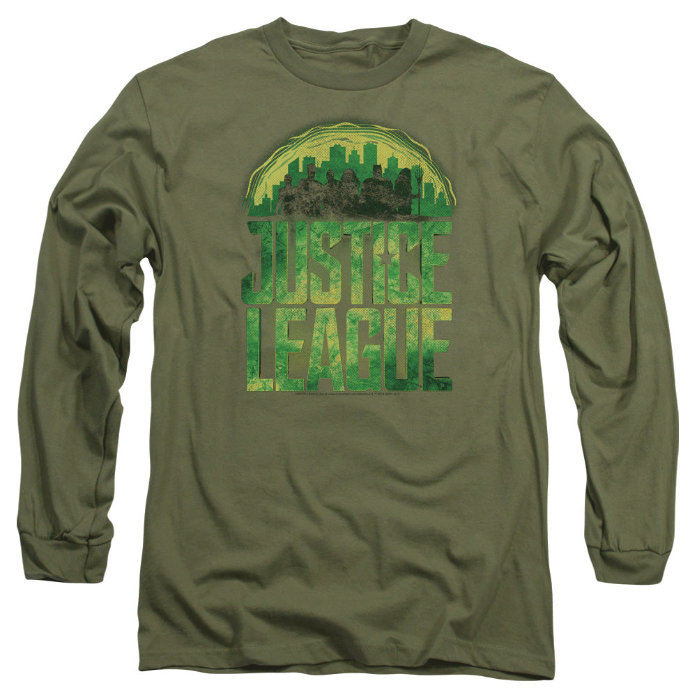 Justice League Movie Kryptonite Mens Long Sleeve Shirt Military Green Officially Licensed Officially Licensed