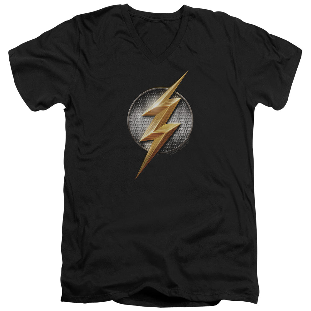 Justice League Movie Flash Logo Mens Slim Fit V-Neck T Shirt Black Officially Licensed