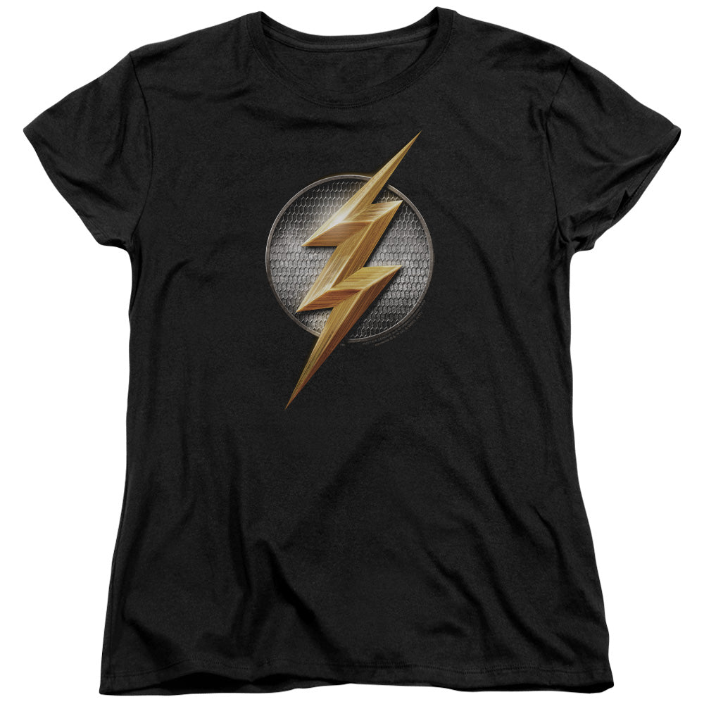 Justice League Movie Flash Logo Womens T Shirt Black Officially Licensed