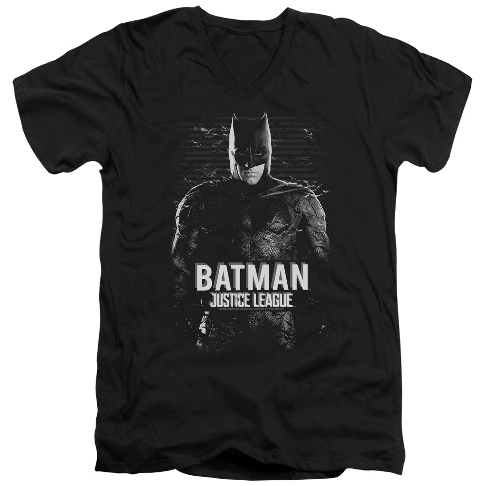 Justice League Movie Batman Mens Slim Fit V-Neck T Shirt Black Officially Licensed