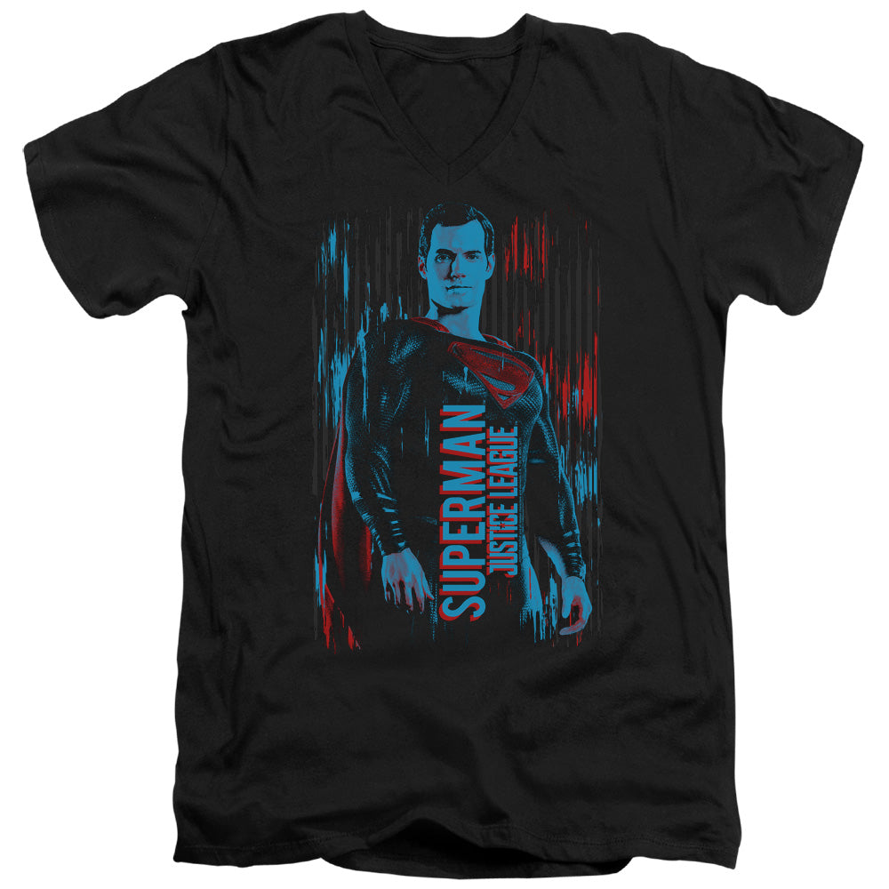 Justice League Movie Superman Mens Slim Fit V-Neck T Shirt Black Officially Licensed