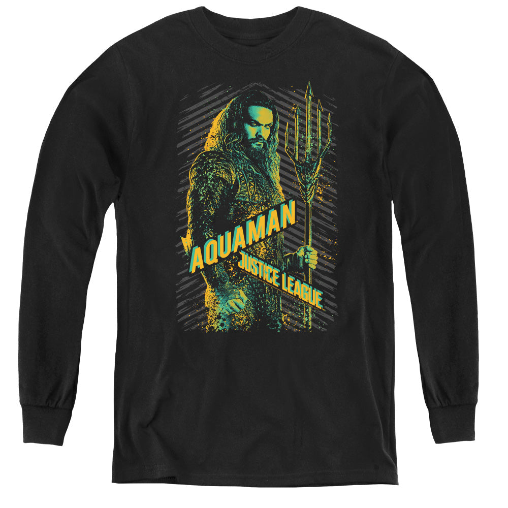 Justice League Movie Aquaman Long Sleeve Kids Youth T Shirt Black Officially Licensed