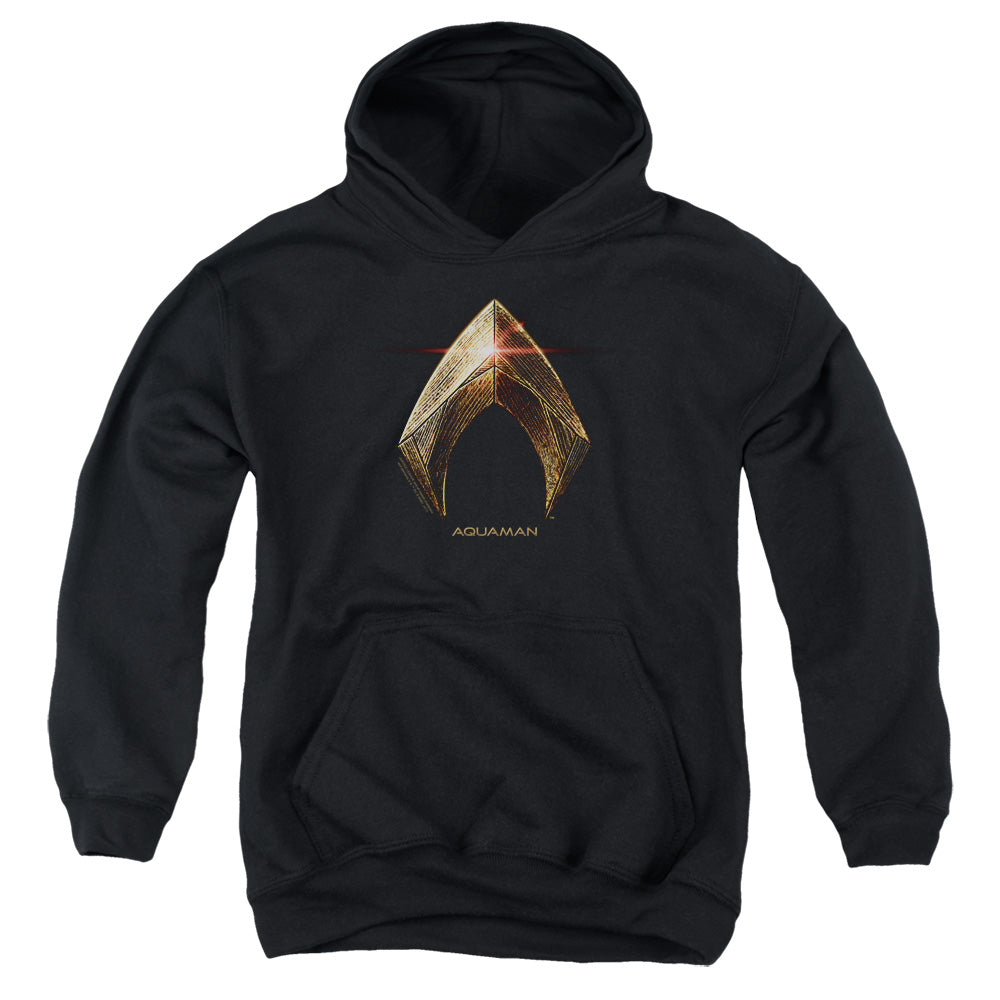 Justice League Movie Aquaman Logo Kids Youth Hoodie Black Officially Licensed