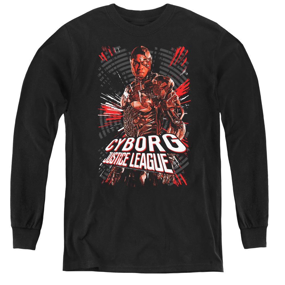 Justice League Movie Cyborg Long Sleeve Kids Youth T Shirt Black Officially Licensed