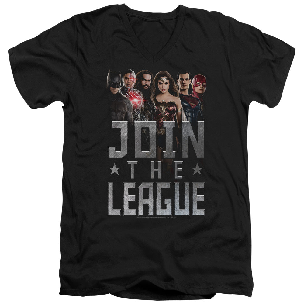 Justice League Movie Join the League Mens Slim Fit V-Neck T Shirt Black Officially Licensed