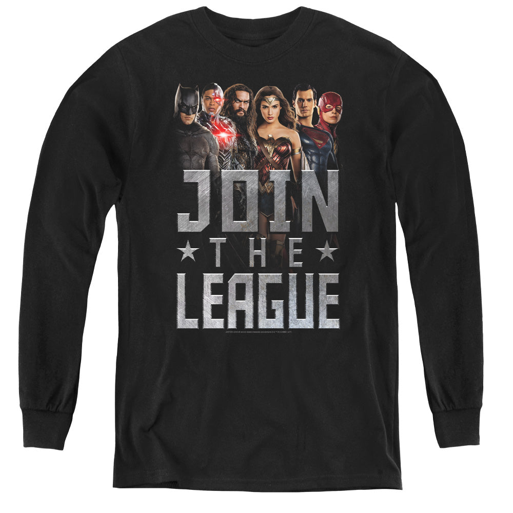 Justice League Movie Join the League Long Sleeve Kids Youth T Shirt Black Officially Licensed