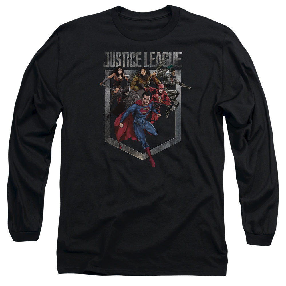Justice League Movie Charge Mens Long Sleeve Shirt Black Officially Licensed Officially Licensed