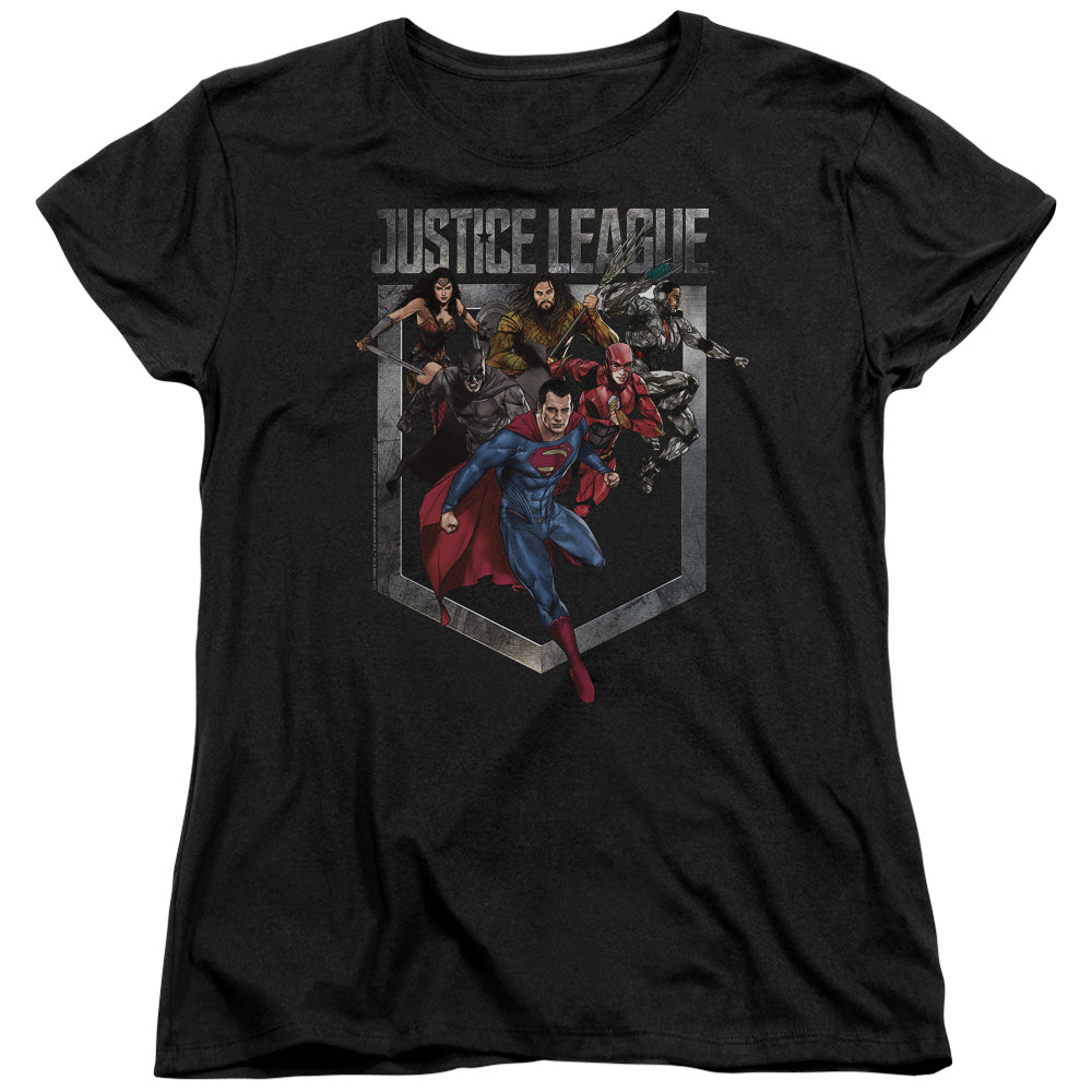Justice League Movie Charge Womens T Shirt Black Officially Licensed
