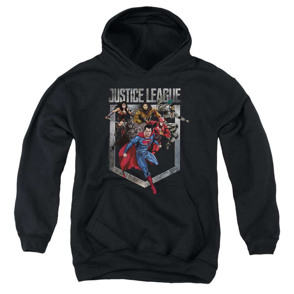 Justice League Movie Charge Kids Youth Hoodie Black Officially Licensed