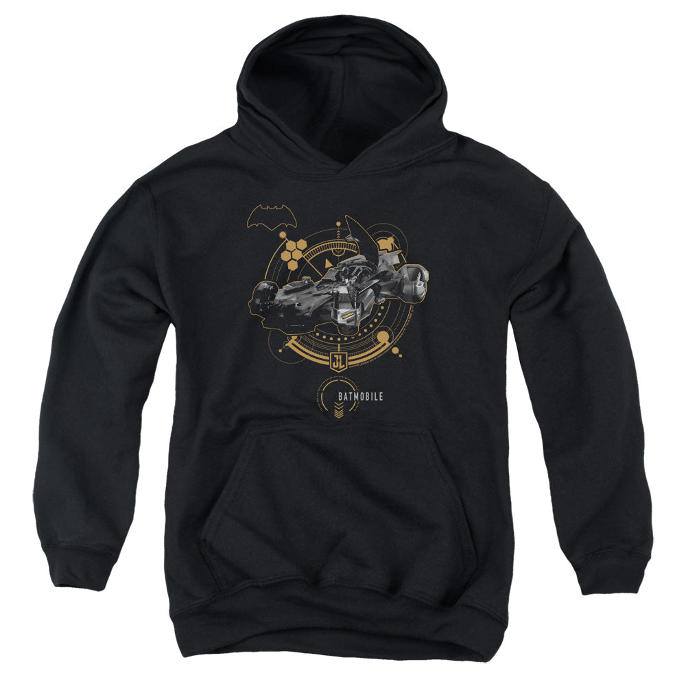 Justice League Movie Batmobile Kids Youth Hoodie Black Officially Licensed