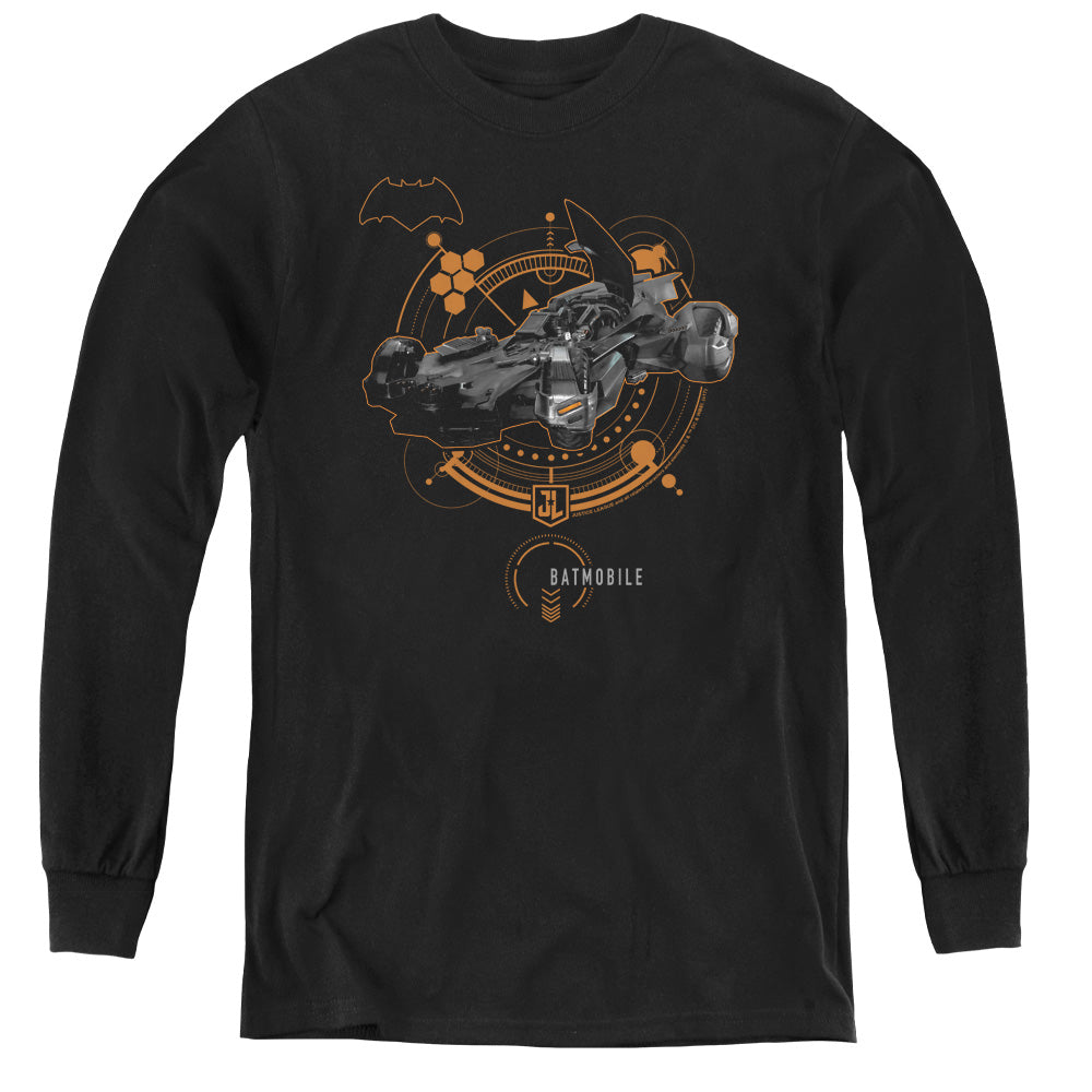 Justice League Movie Batmobile Long Sleeve Kids Youth T Shirt Black Officially Licensed