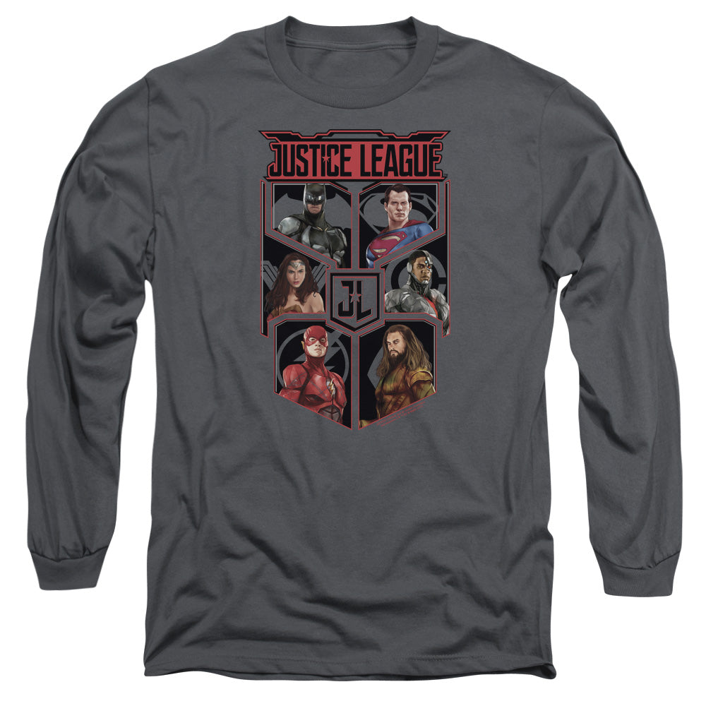 Justice League Movie League Of Six Mens Long Sleeve Shirt Charcoal Officially Licensed Officially Licensed
