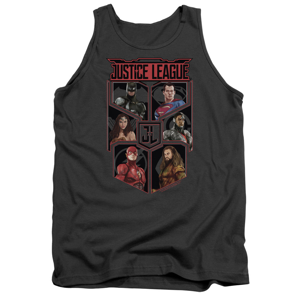 Justice League Movie League Of Six Mens Tank Top Shirt Charcoal Officially Licensed