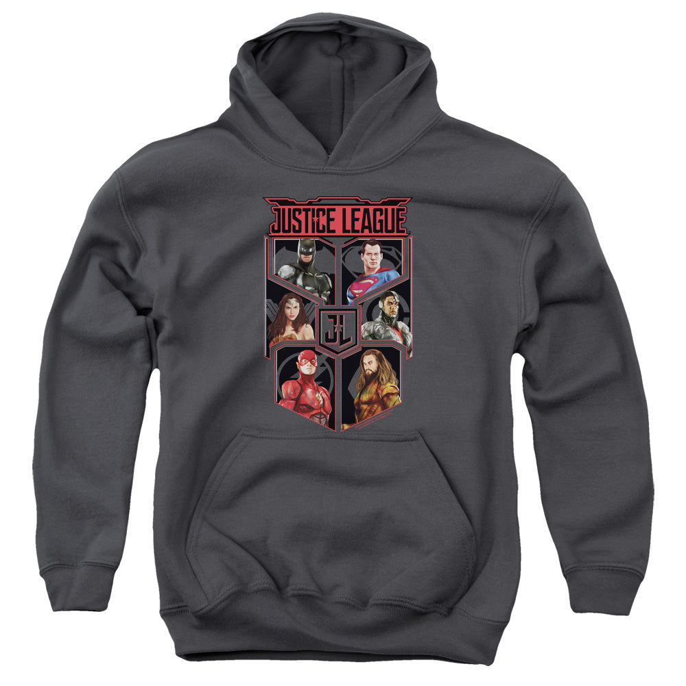 Justice League Movie League of Six Kids Youth Hoodie Charcoal Officially Licensed