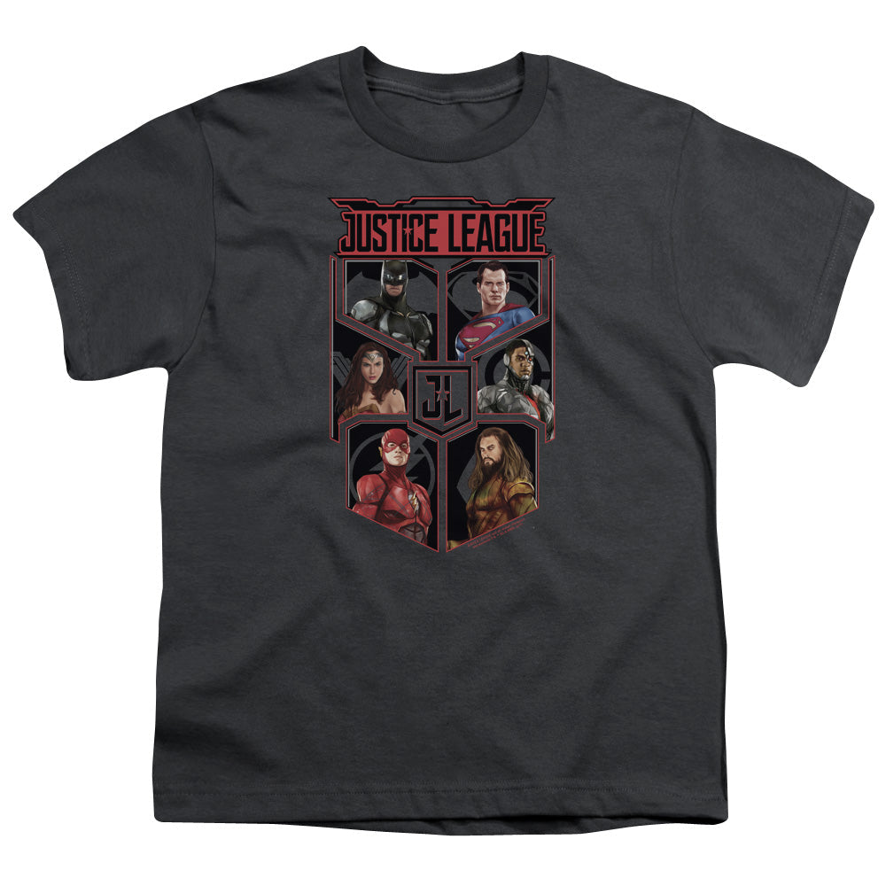 Justice League Movie League of Six Kids Youth T Shirt Charcoal Officially Licensed