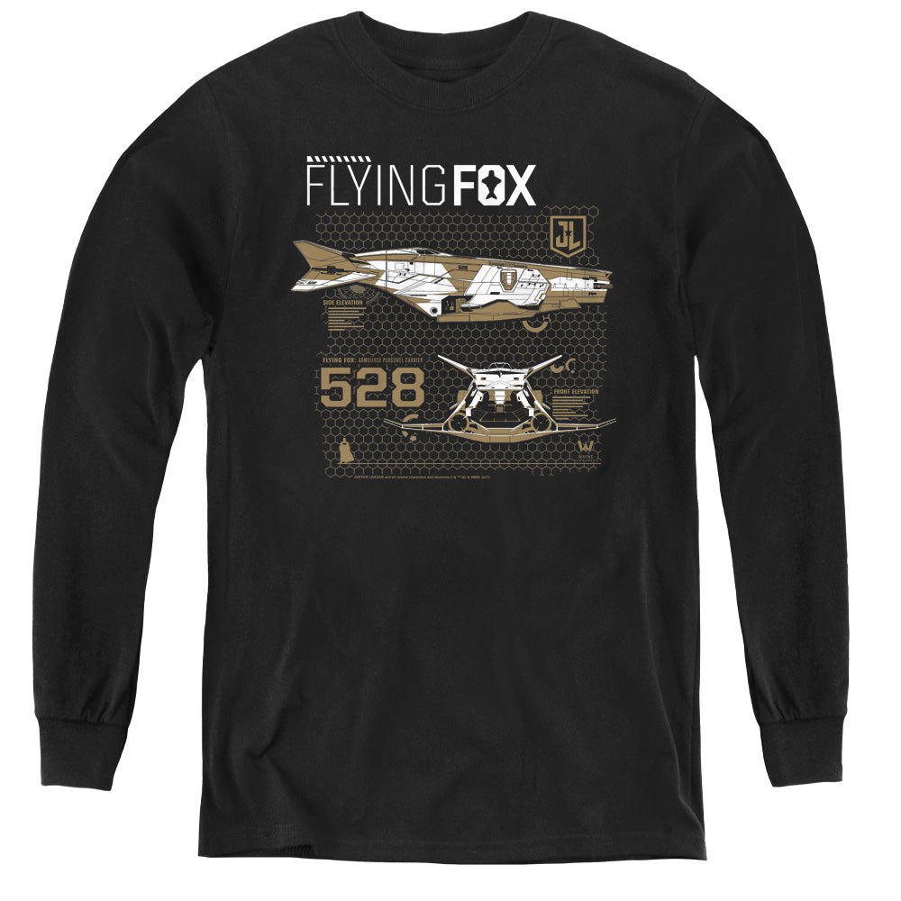 Justice League Movie Flying Fox Long Sleeve Kids Youth T Shirt Black Officially Licensed
