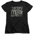 Justice League Movie Metal Logo Womens T Shirt Black Officially Licensed