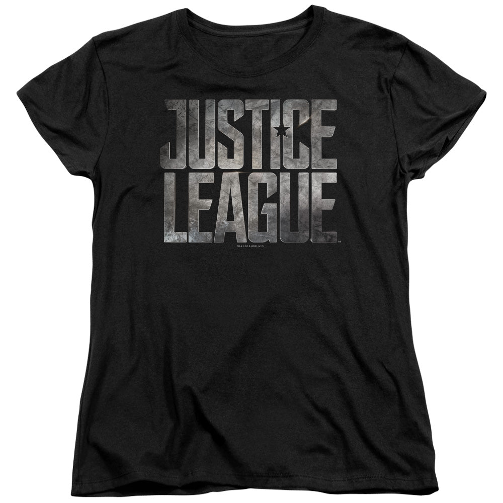 Justice League Movie Metal Logo Womens T Shirt Black Officially Licensed