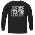 Justice League Movie Metal Logo Long Sleeve Kids Youth T Shirt Black Officially Licensed