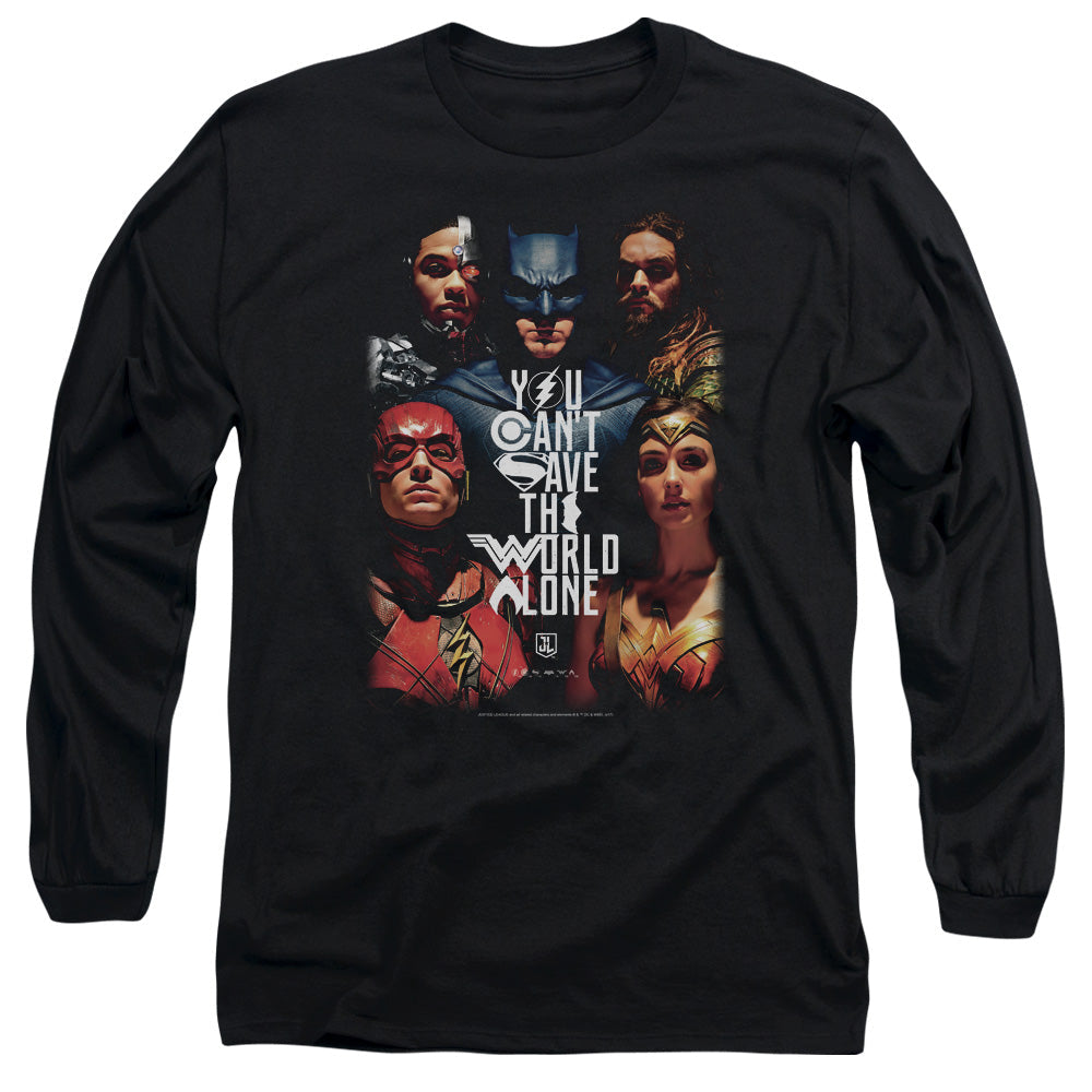 Justice League Movie Save The World Poster Mens Long Sleeve Shirt Black Officially Licensed Officially Licensed