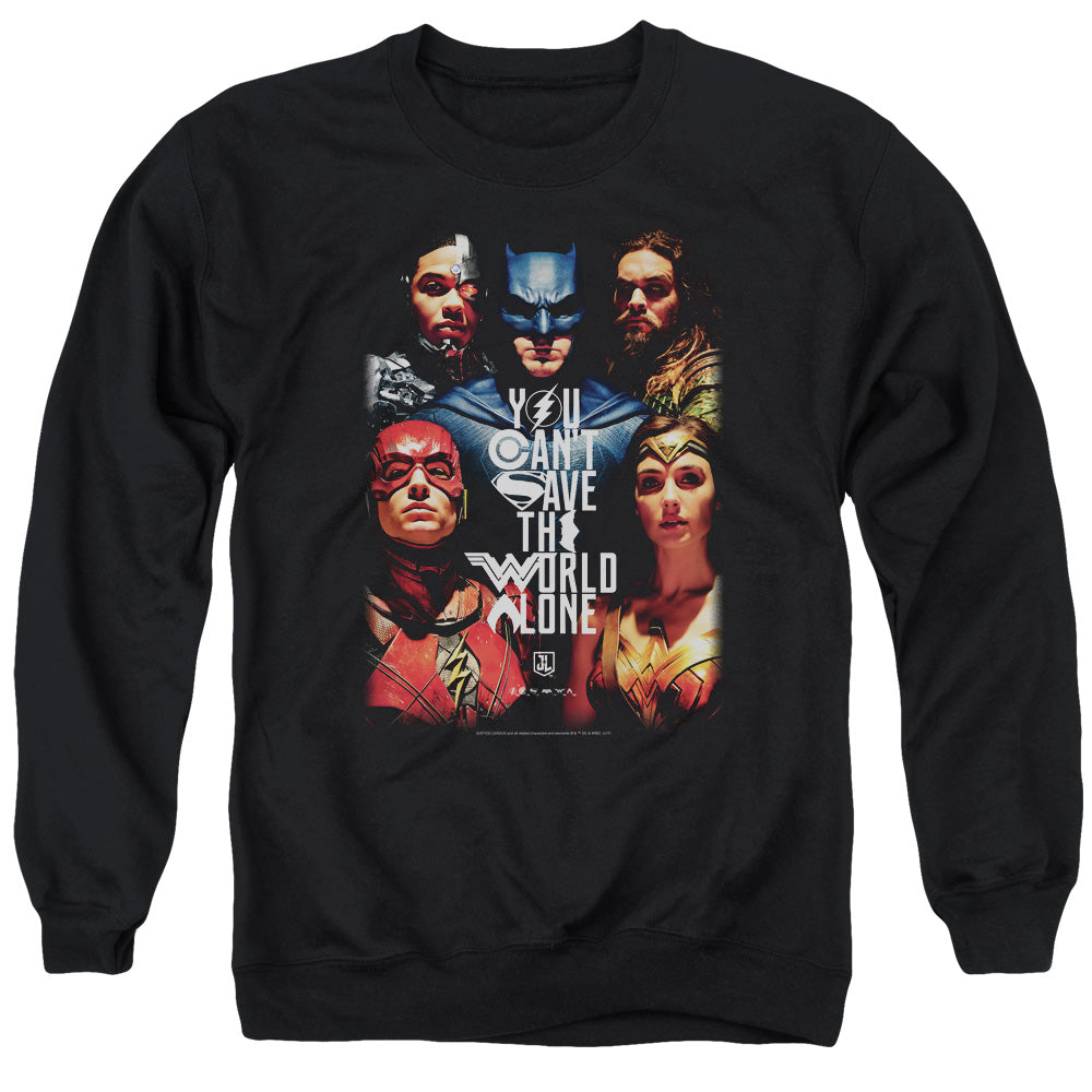 Justice League Movie Save The World Poster Mens Crewneck Sweatshirt Black Officially Licensed