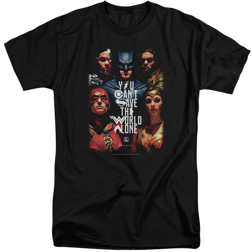Justice League Movie Save The World Poster Mens Tall T Shirt Black Officially Licensed