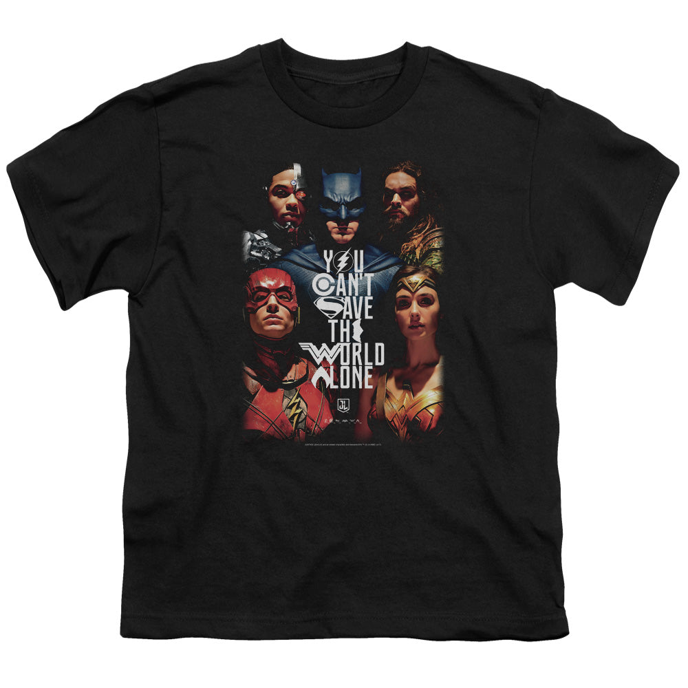 Justice League Movie Save the World Poster Kids Youth T Shirt Black Officially Licensed