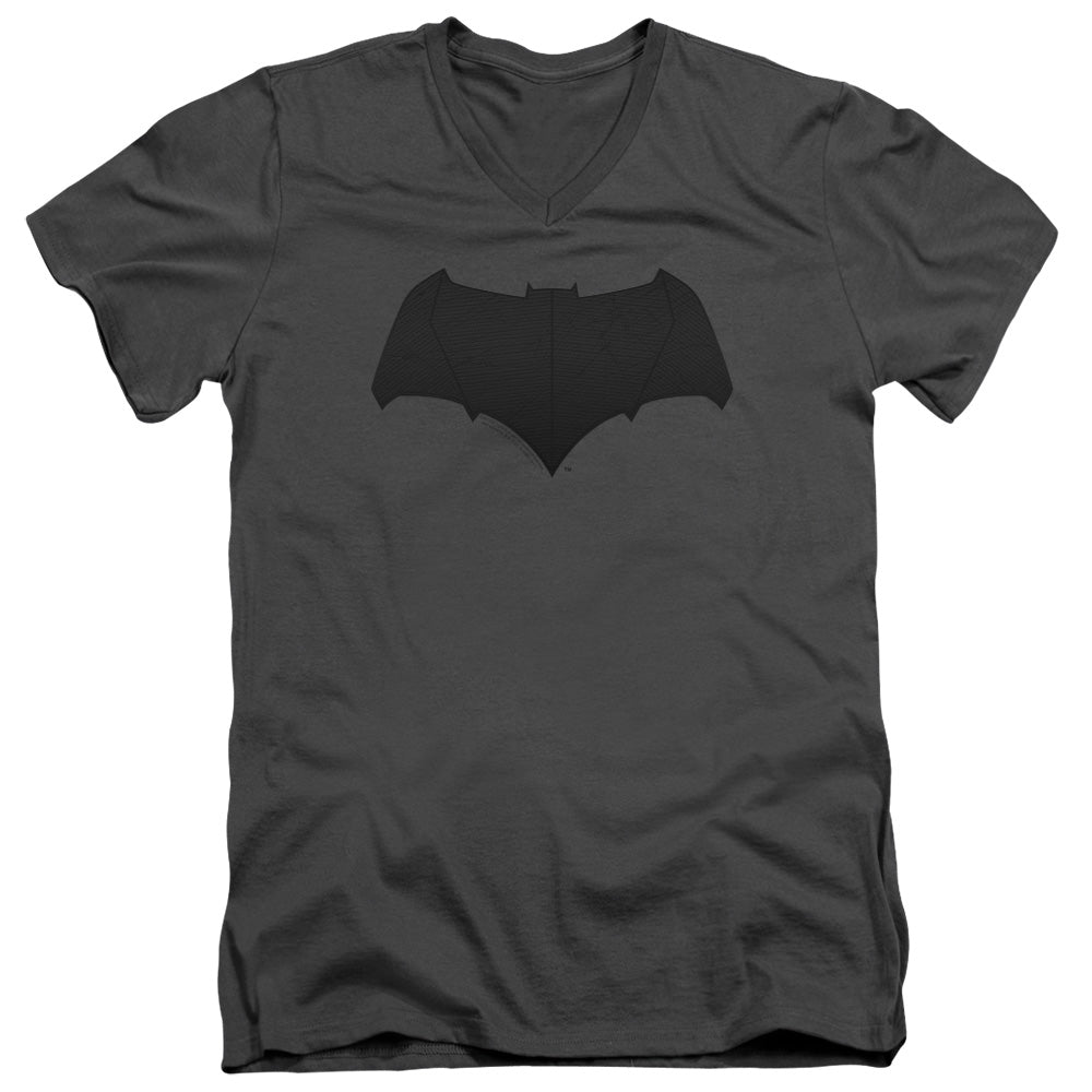 Justice League Movie Batman Logo Mens Slim Fit V-Neck T Shirt Charcoal Officially Licensed