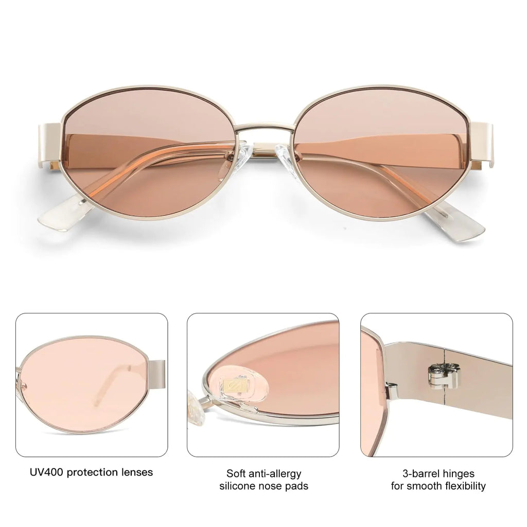 SOJOS Retro Oval Sunglasses for Women Men Trendy Sun Glasses Classic Shades UV400 Protection SJ1217 Light Gold/Light Brown