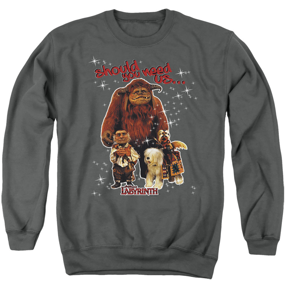 Labyrinth Should You Need Us Mens Crewneck Sweatshirt Charcoal Officially Licensed
