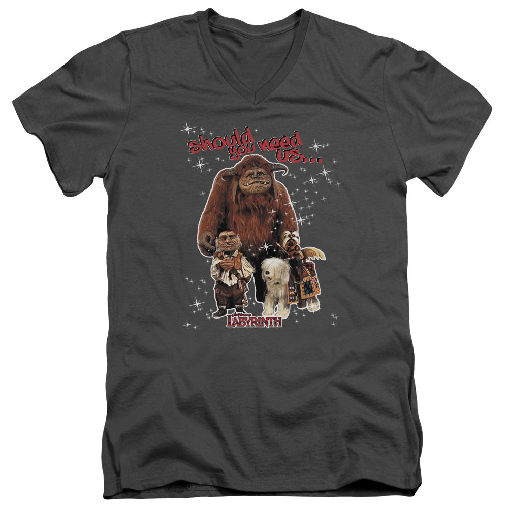 Labyrinth Should You Need Us Mens Slim Fit V-Neck T Shirt Charcoal Officially Licensed