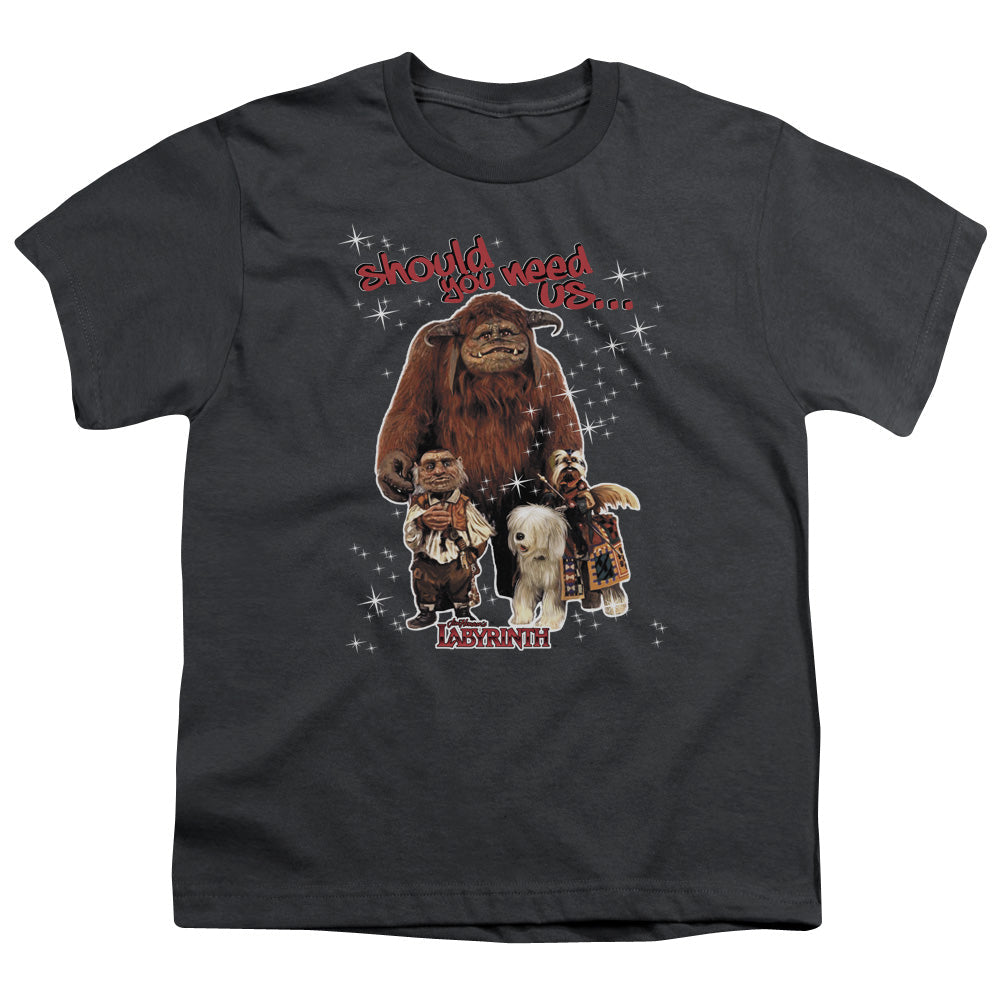 Labyrinth Should You Need Us Kids Youth T Shirt Charcoal Officially Licensed