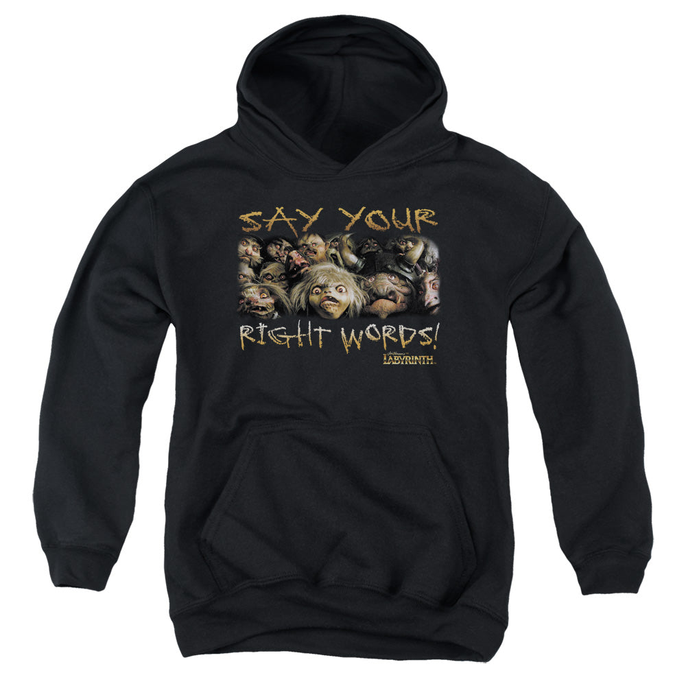 Labyrinth Say Your Right Words Kids Youth Hoodie Black Officially Licensed