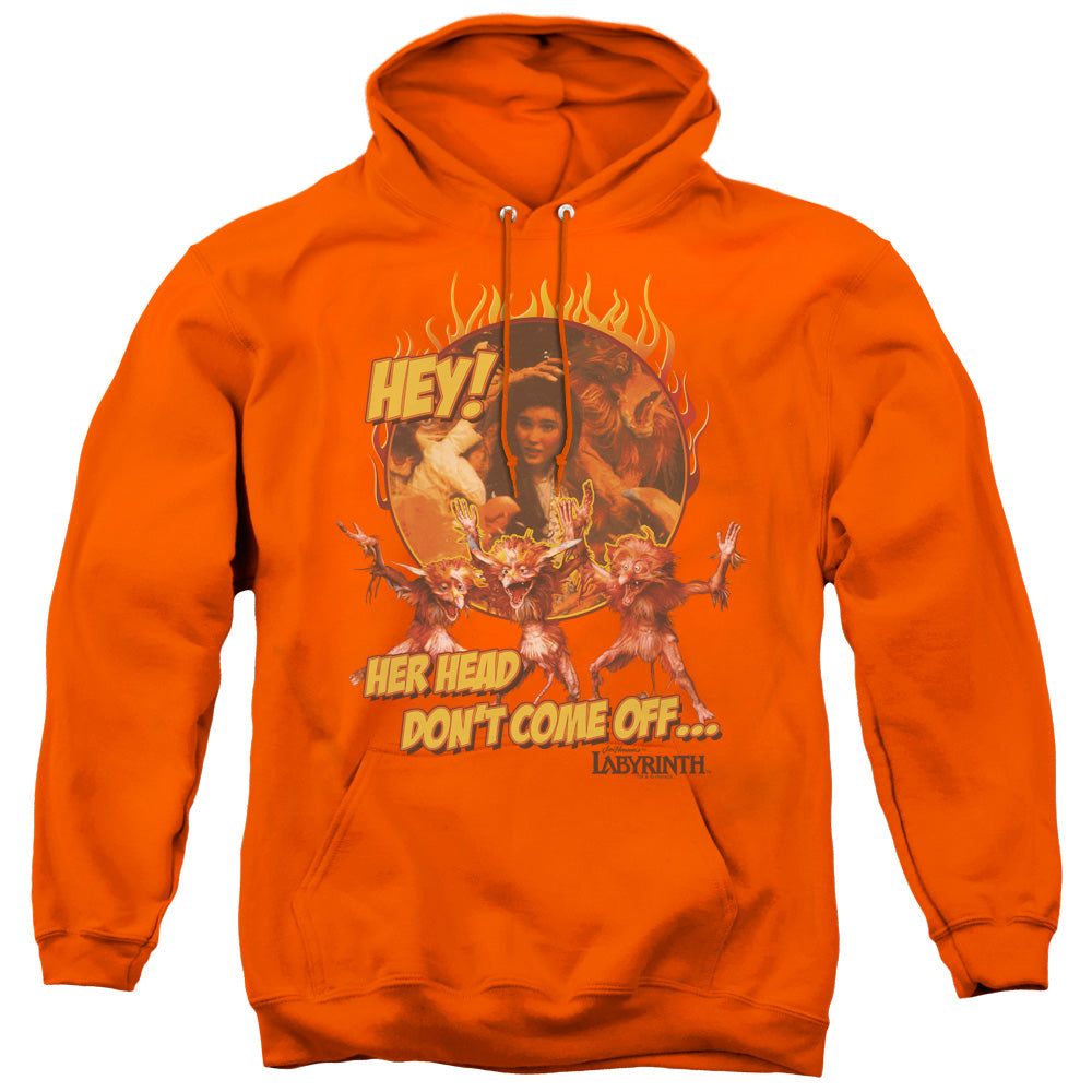 Labyrinth Head Dont Come Off Mens Hoodie Orange Officially Licensed