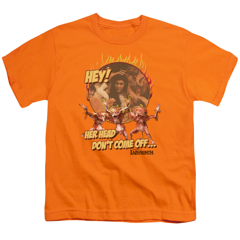 Labyrinth Head Dont Come Off Kids Youth T Shirt Orange Officially Licensed