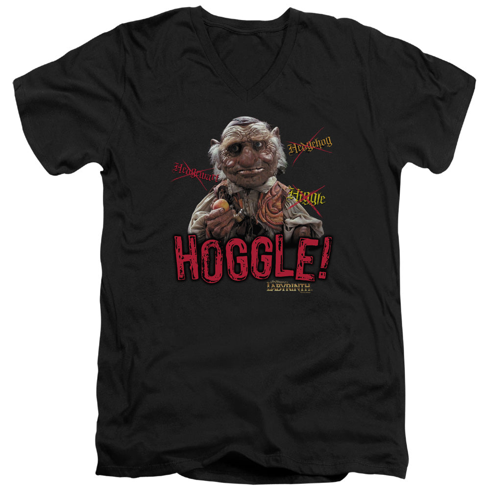 Labyrinth Hoggle Mens Slim Fit V-Neck T Shirt Black Officially Licensed