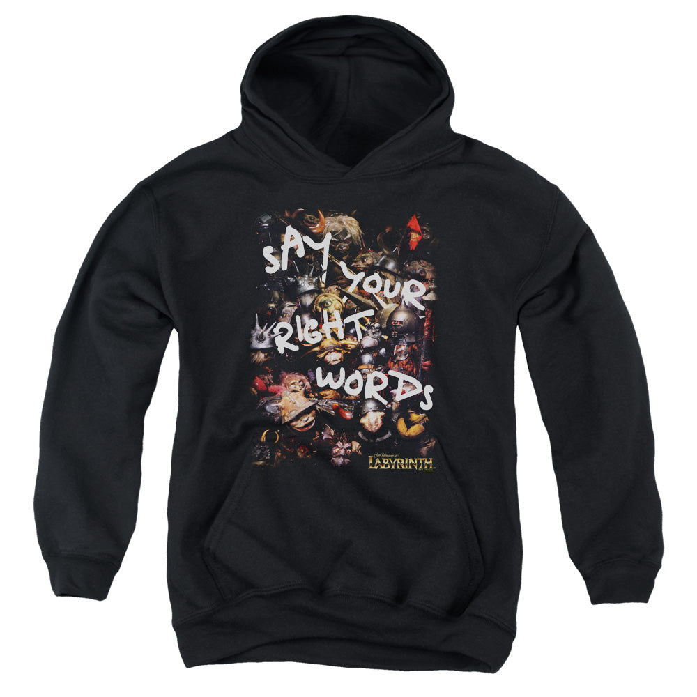 Labyrinth Right Words Kids Youth Hoodie Black Officially Licensed