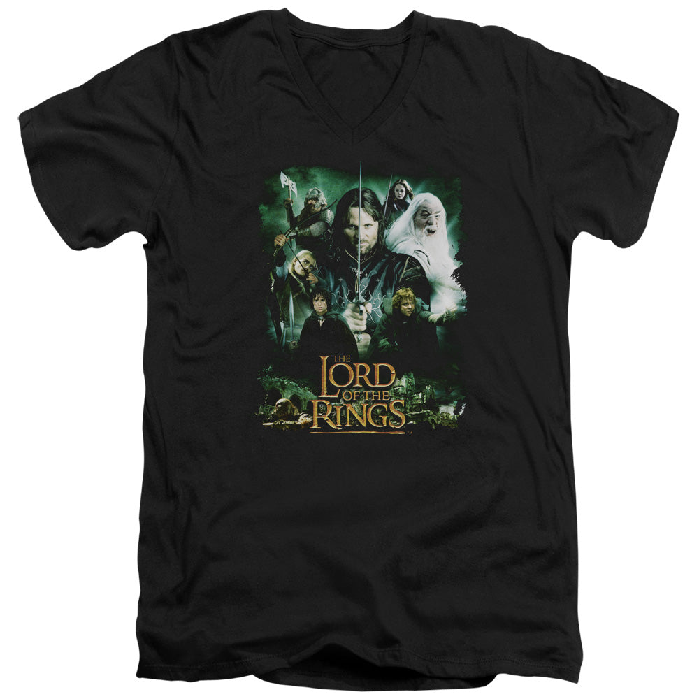 Lord Of The Rings Hero Group Mens Slim Fit V-Neck T Shirt Black Officially Licensed