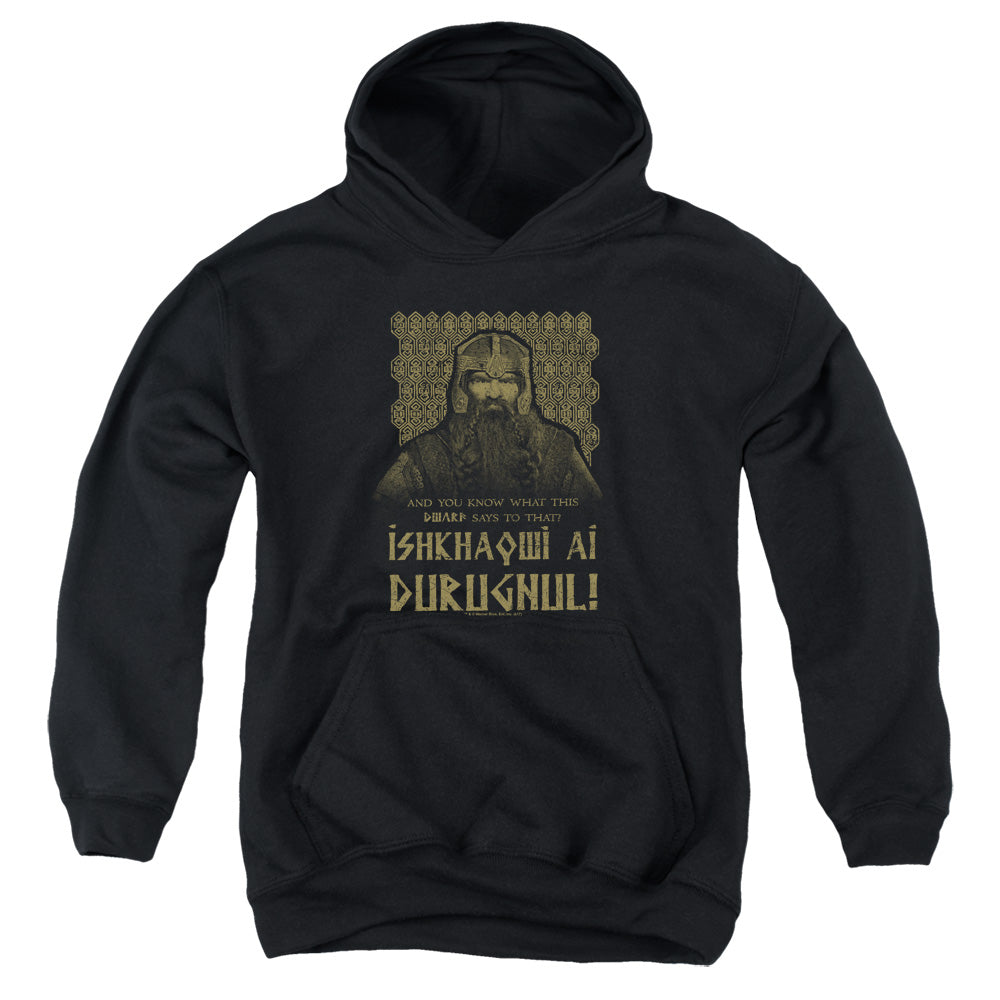 Lord Of The Rings Ishkhaqwi Durugnul Kids Youth Hoodie Black Officially Licensed