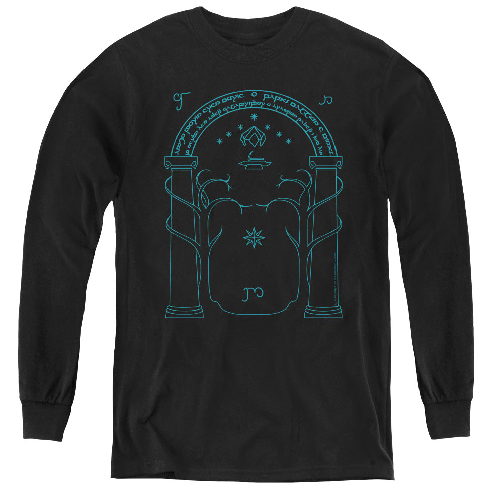 Lord Of The Rings Doors of Durin Long Sleeve Kids Youth T Shirt Black Officially Licensed